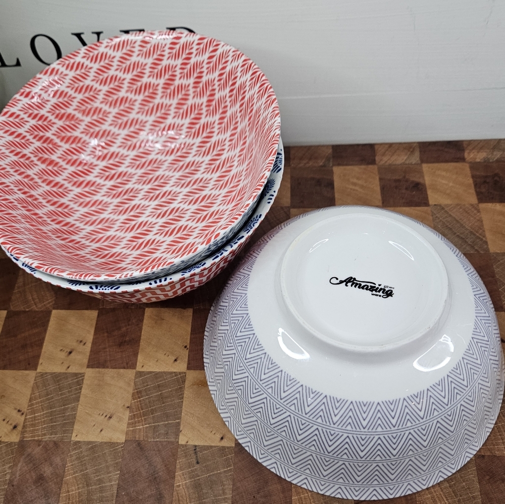 Amazingware Porcelain Salad Bowls 18 Ounce Cereal, Soup, Salad Pasta, set of 3 - Picture 9 of 12